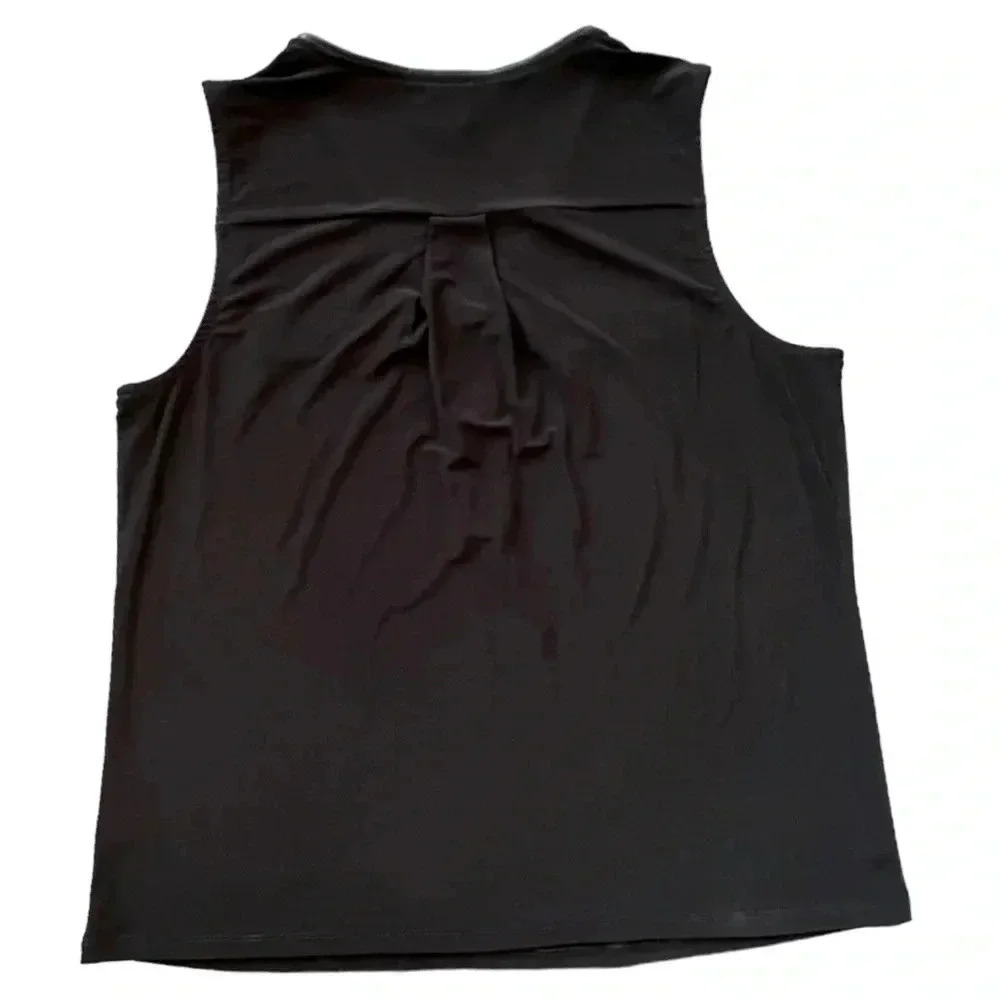 Anne Klein Black and Gold Half Zip V Neck Tank Top with Faux Leather Trim Medium - Picture 7 of 8